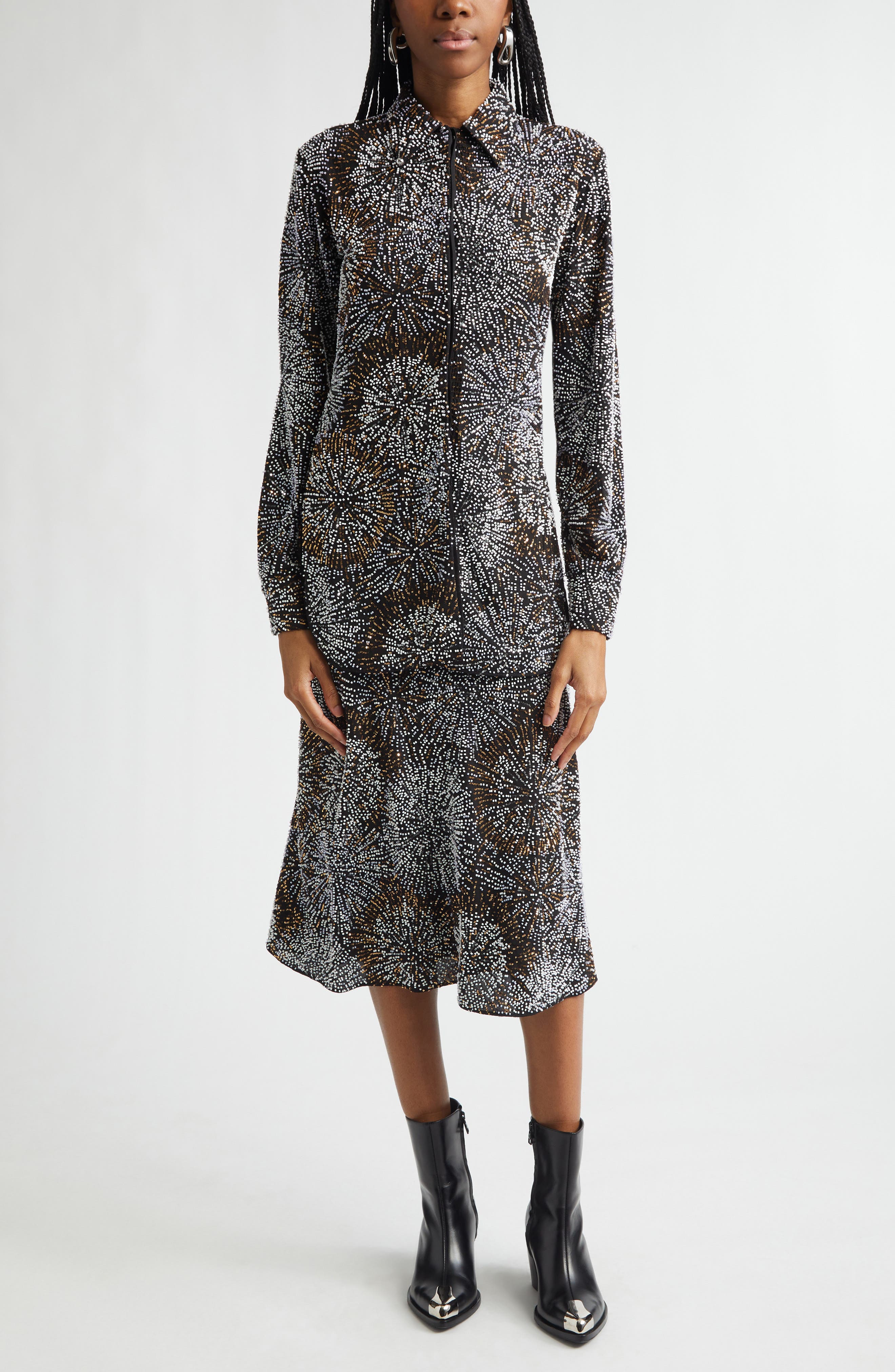 Firework Embellished Crepe Midi Skirt - image 2