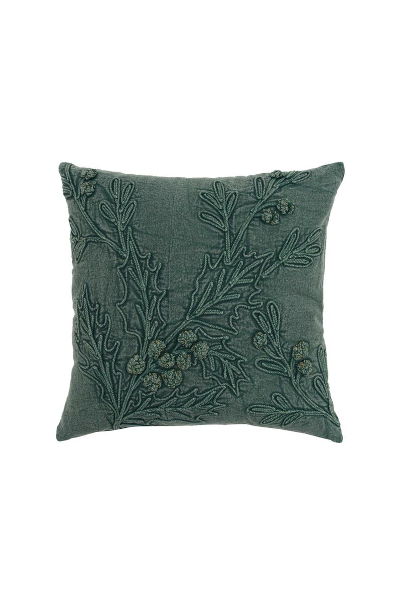 Green Botanical Foliage with Cones Christmas Throw Pillow 18" x 18", Main, color, Green