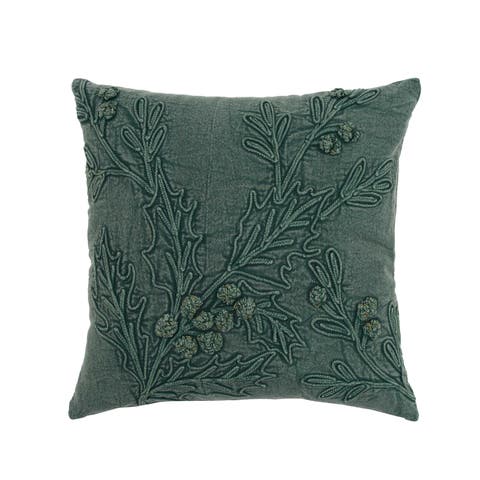Green Botanical Foliage with Cones Christmas Throw Pillow 18" x 18"