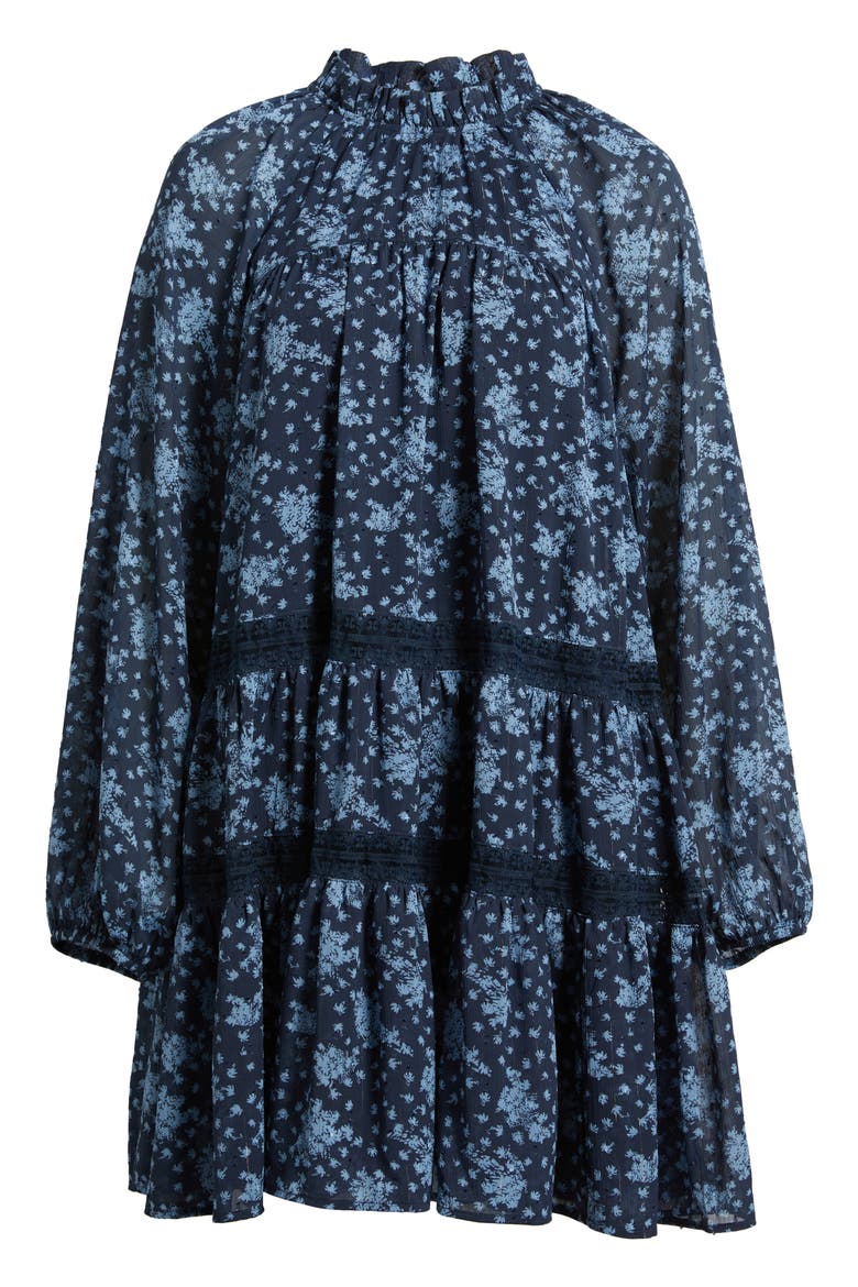 Floral Print Ruffle Long Sleeve Dress, Alternate, color, NAVY- BLUE ELISA DITSY
