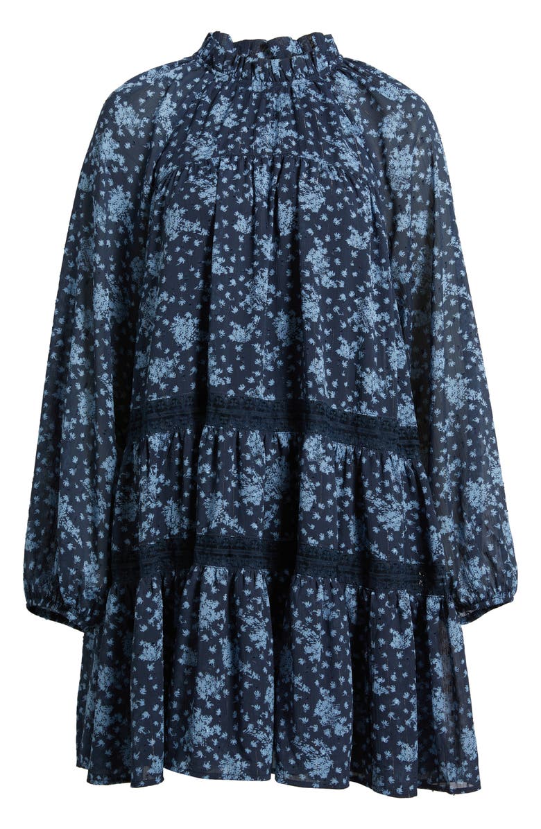 Treasure & Bond Floral Print Ruffle Long Sleeve Dress, Alternate, color, Navy- Blue Elisa Ditsy