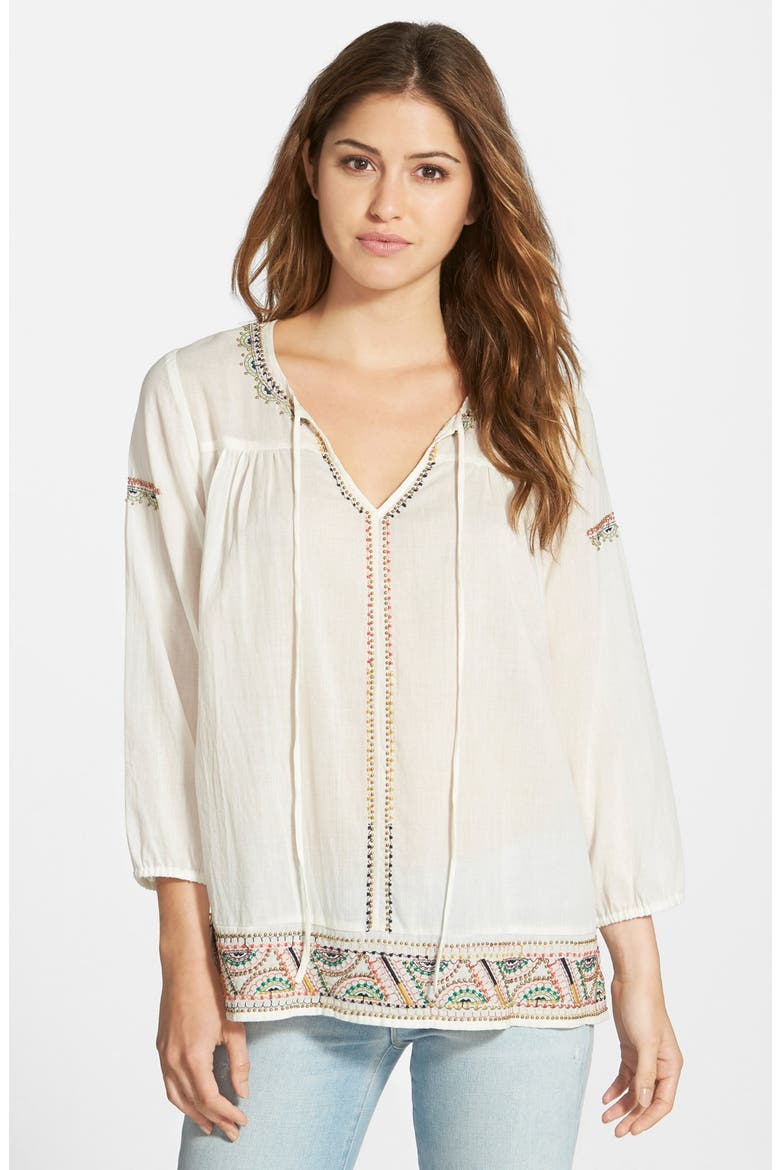 Beaded & Embroidered Tunic, Main, color, OFF WHITE