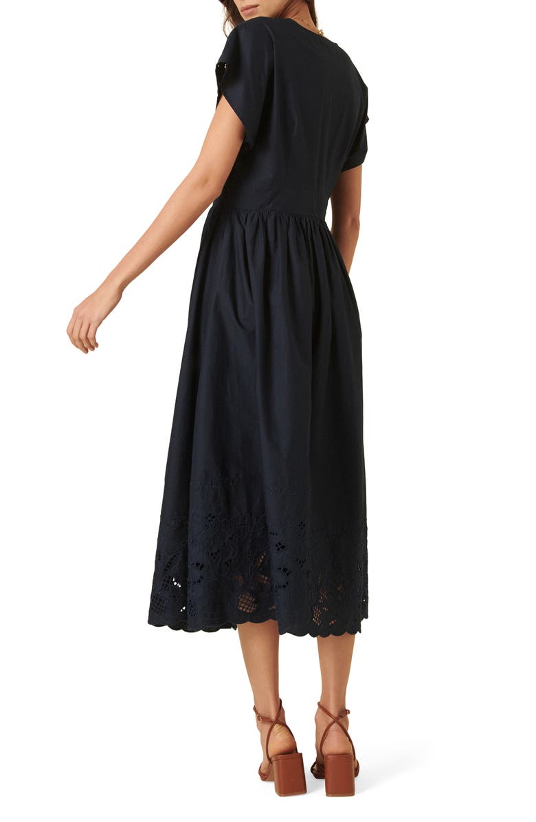 Nobody's Child Levi Embroidered Organic Cotton Midi Dress, Alternate, color, Navy