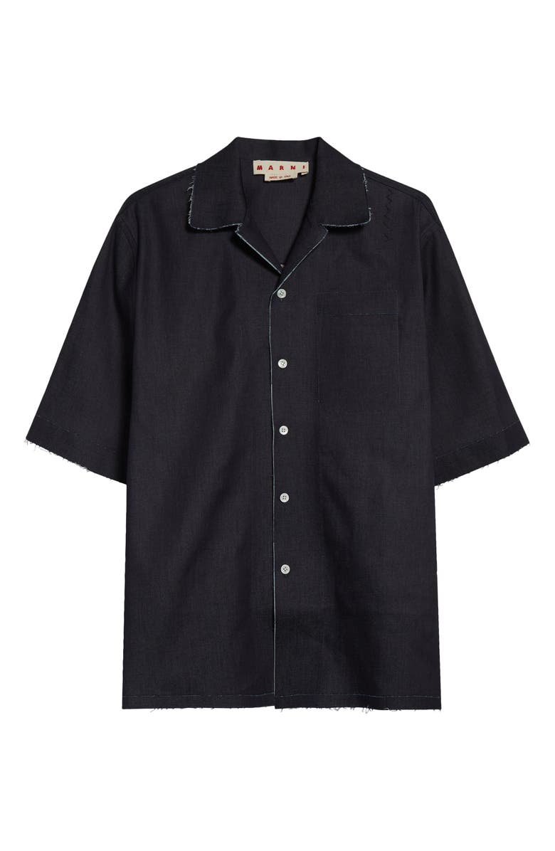 Marni Trompe l'Oeil Stretch Denim Bowling Shirt, Alternate, color, Unb99 Blue/ Black
