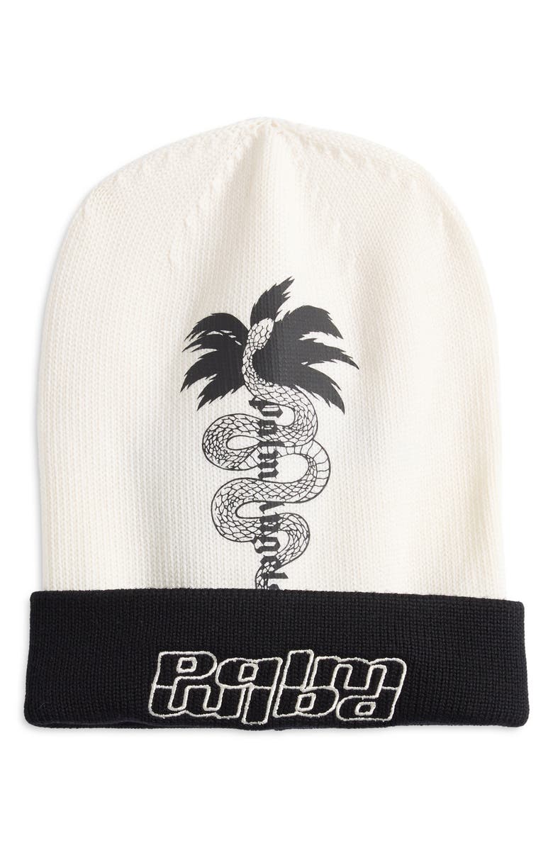 Palm Angels Two-Tone Wool Beanie, Alternate, color, Black White
