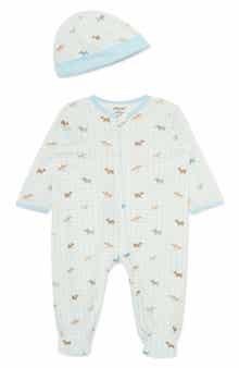 Puppy Grid Cotton Footie & Hat Set (Nordstrom Exclusive)