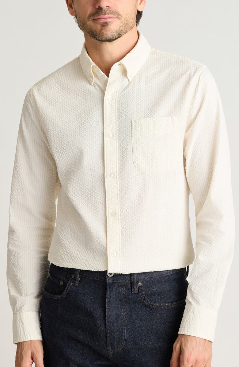 Bonobos Everyday Slim Fit Cotton Seersucker Button-Down Shirt, Main, color, Coconut Milk