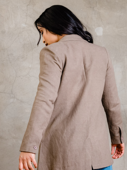 Able Heather Linen Blazer In Driftwood