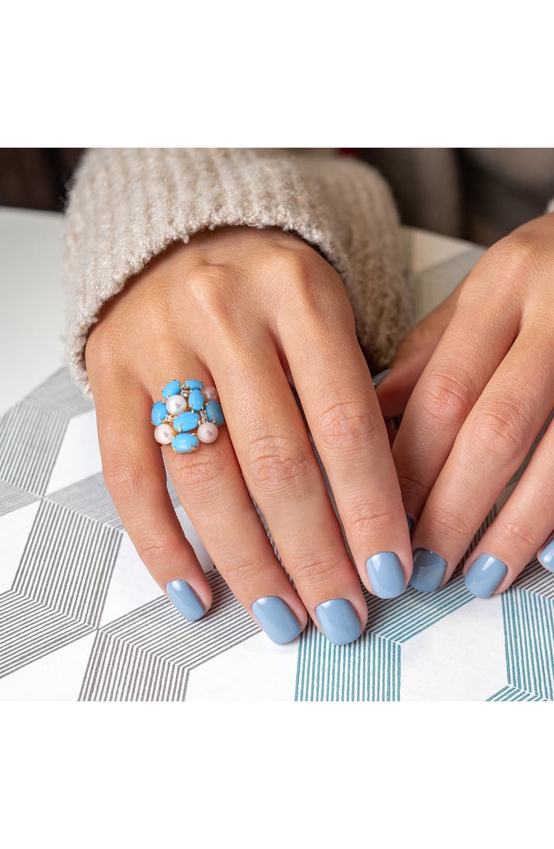 DELMAR Cultured Freshwater Pearl & Created Turquoise Cluster Ring, Alternate, color,