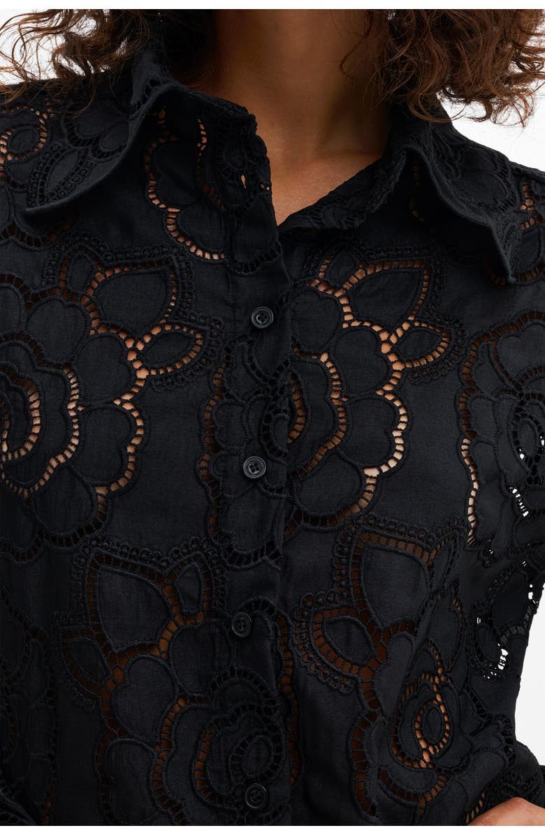 Malina Claudia Short Sleeve Lace Shirt, Alternate, color, Black