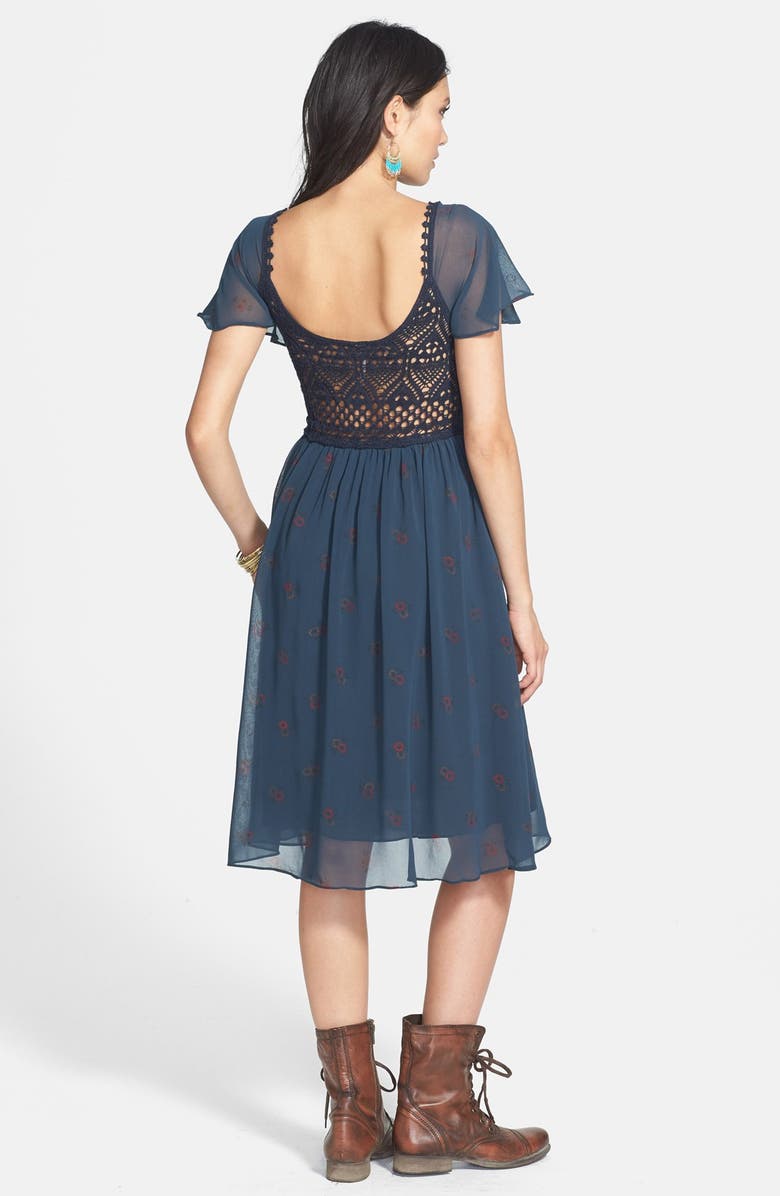 Free People 'Wildflowers' Crochet Bodice Floral Print Dress, Alternate, color, 