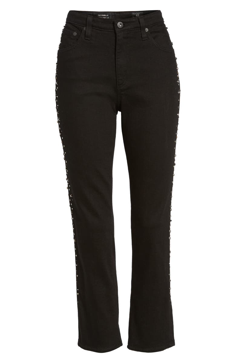 AG Isabelle High Waist Ankle Slim Straight Leg Jeans, Alternate, color, Super Black-Met