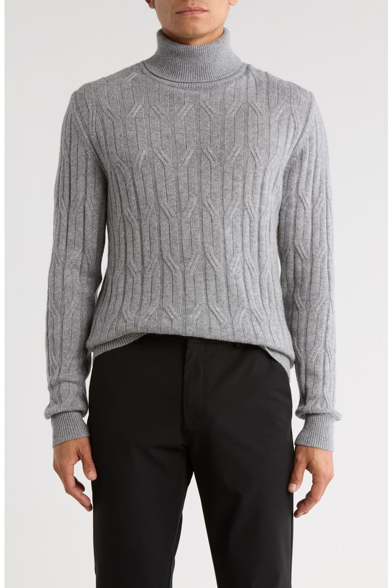 Cable Knit Turtleneck Sweater, Main, color, PLATINUM