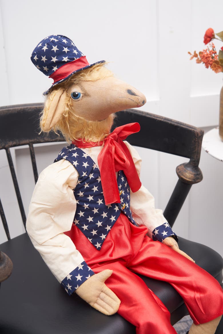 Patriotic Gordon  Sheep w/ Stars & Stripes Vest Decorative Figurine, Alternate, color, Red