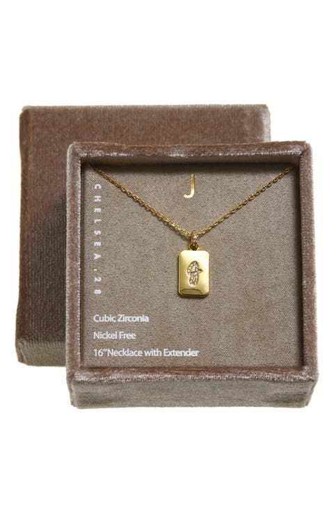 Gift Boxed Pavé Initial Tag Necklace