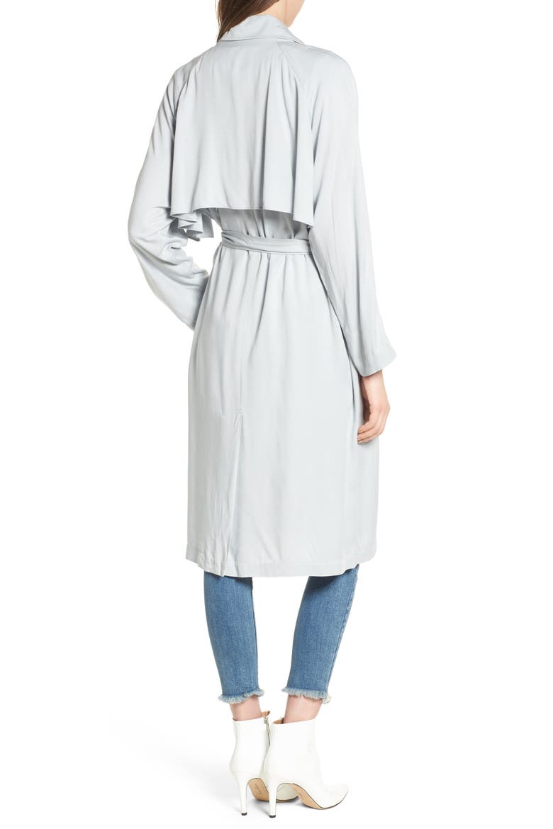 Ruffle Trim Trench Coat, Alternate, color, BLUE PEARL