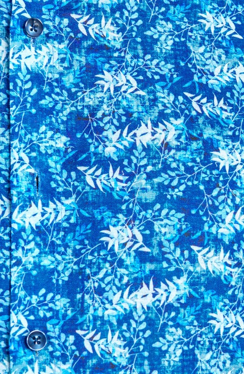Brooklyn Brigade Abstract Leaves Mandarin Long Sleeve Shirt In Light Blue/navy
