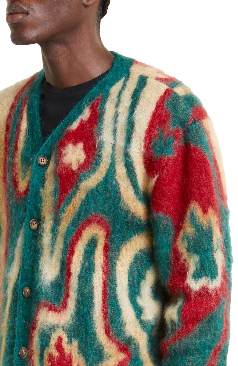 Ahluwalia Ongoye V-Neck Mohair, Wool & Alpaca Blend Cardigan, Alternate, color, 