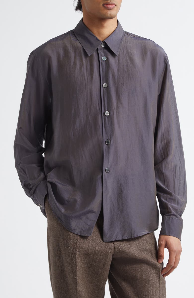 OUR LEGACY Beyond Semisheer Cotton & Silk Button-Up Shirt, Main, color, Charcoal Bordeaux Cotton Silk