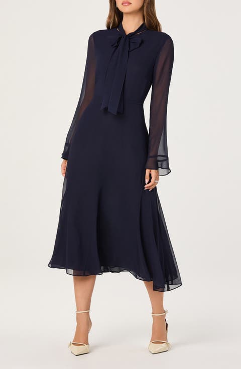 Tie Neck Long Sleeve Dress