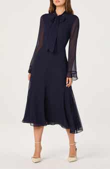ASTR the Label Tie Neck Long Sleeve Dress