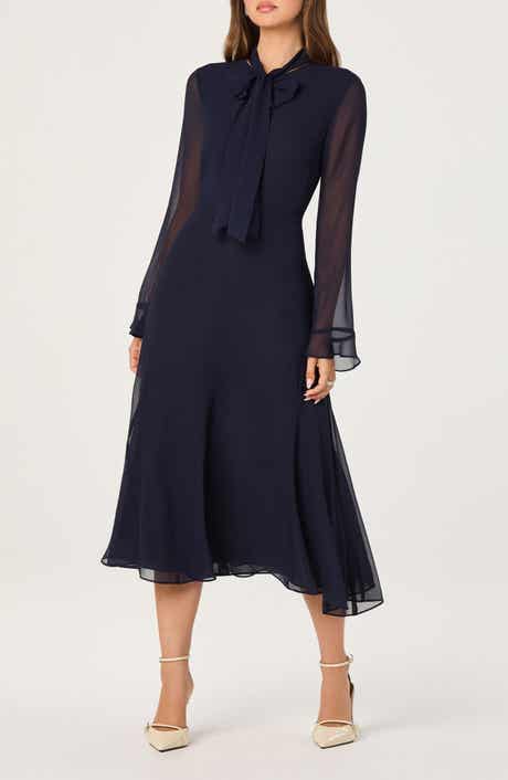 ASTR the Label Tie Neck Long Sleeve Dress