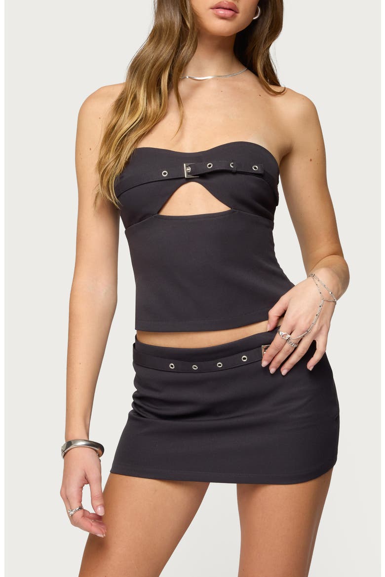 Jazi Grommet Strapless Crop Top, Main, color, DARK-GRAY