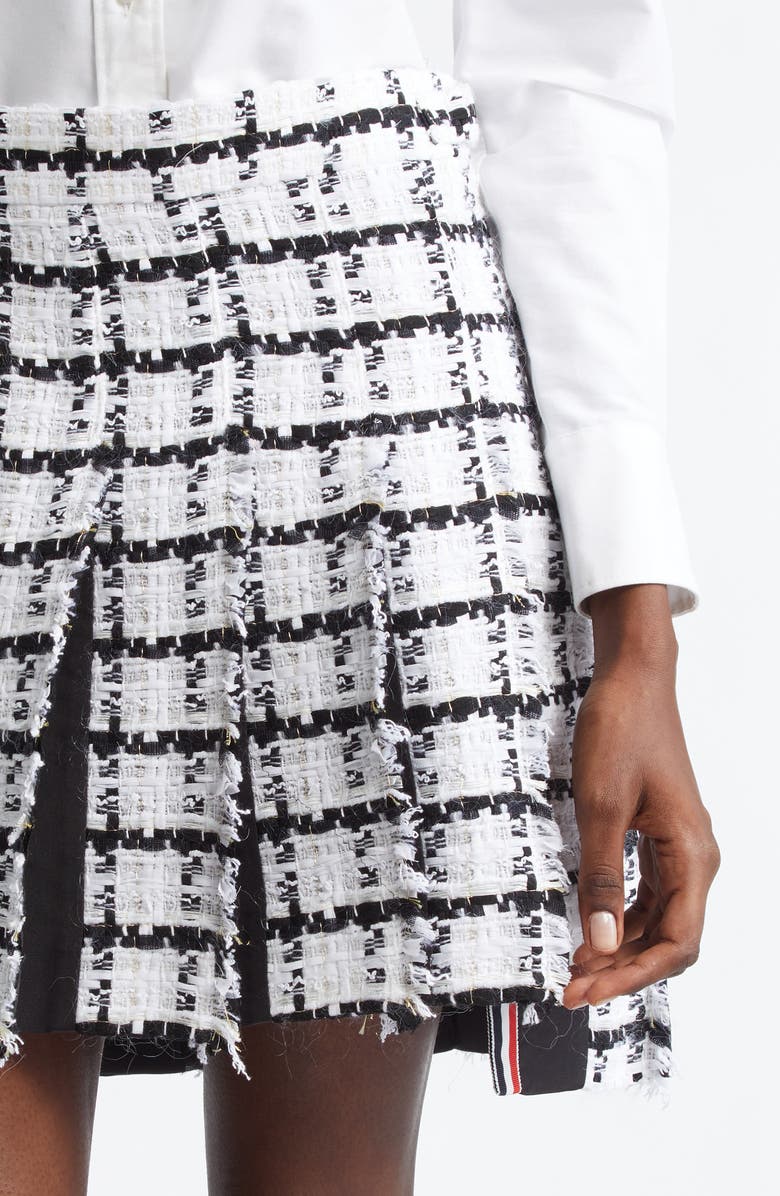 Thom Browne Drop Back Pleated Tweed Miniskirt, Alternate, color, White