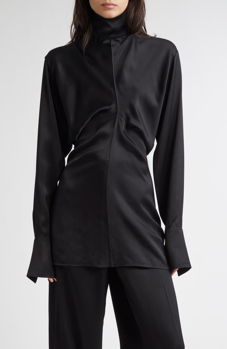 TOTEME Slouch Waist Satin Top, Main, color, Black
