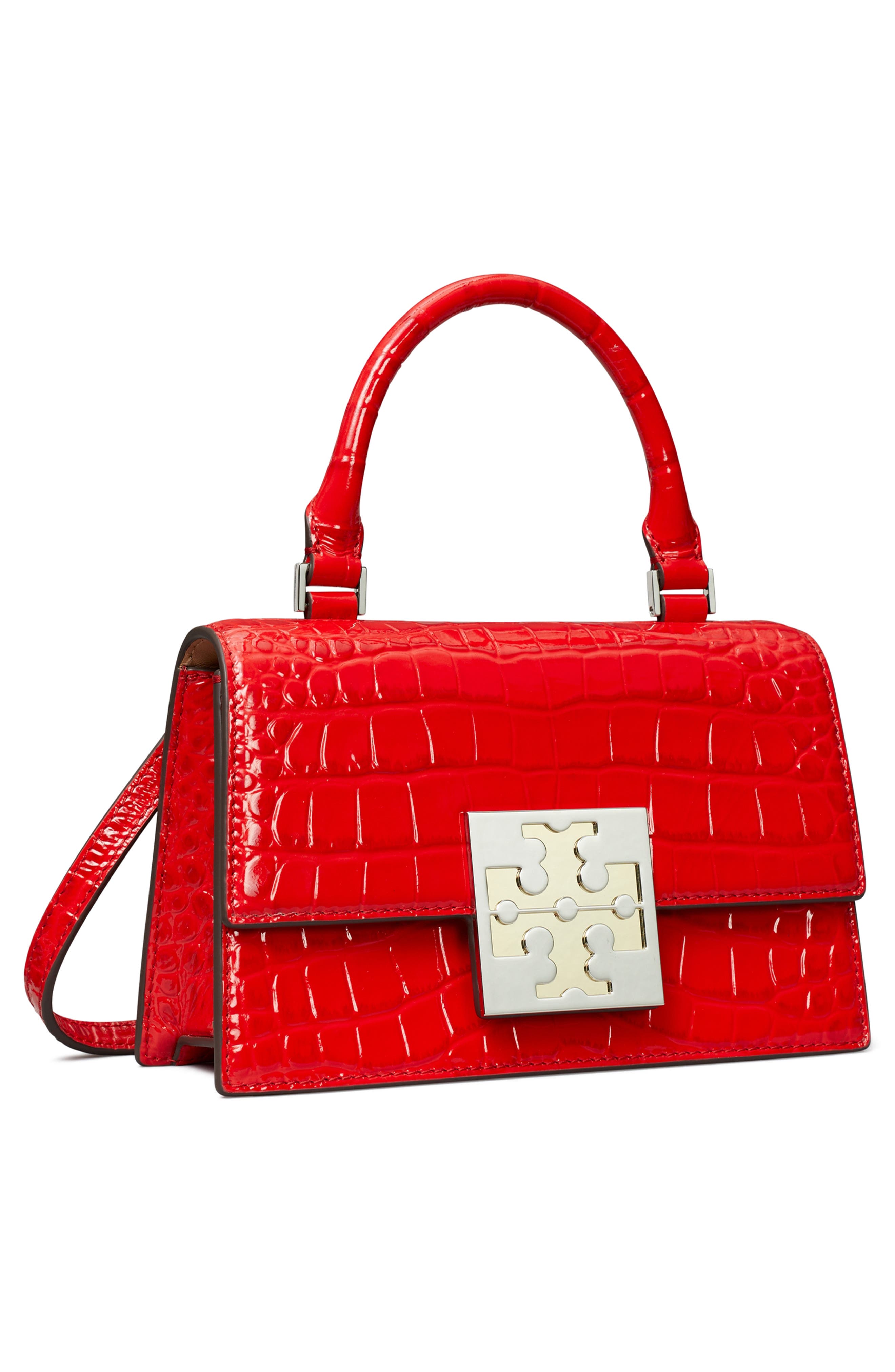 Tory Burch Mini Bon Bon Croc Embossed Top Handle Bag, Alternate, color, 