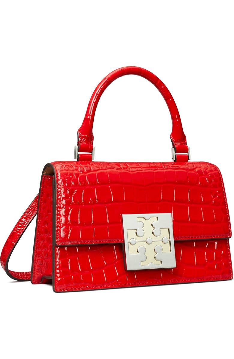 Tory Burch Mini Bon Bon Croc Embossed Top Handle Bag, Alternate, color,