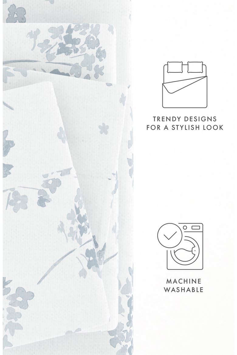 Premium Flower Bunch 4-Piece Flannel Bed Sheet Set, Alternate, color, LIGHT BLUE