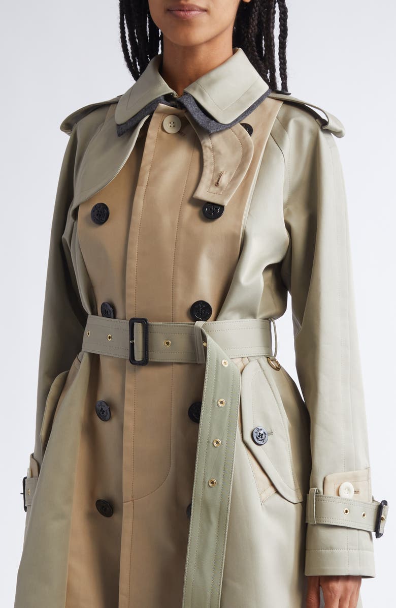Sacai Cotton Gabardine Trench Coat, Alternate, color, Light Khaki/ Beige