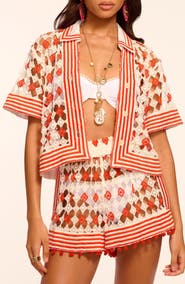 Ramy Brook Betty Crop Open Stitch Cover-Up Shirt