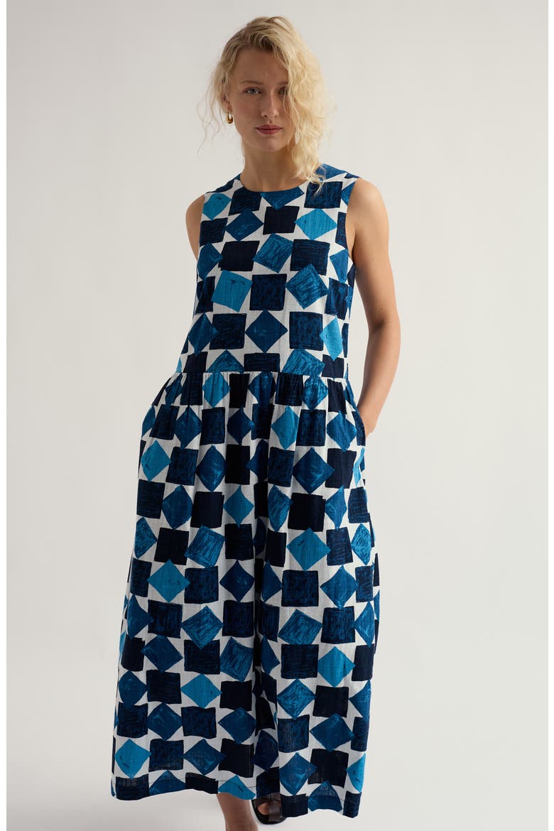 Brouse Geo Print Sleeveless Organic Cotton Midi Dress, Alternate, color, TUMBLED BLOCKS MARITIME