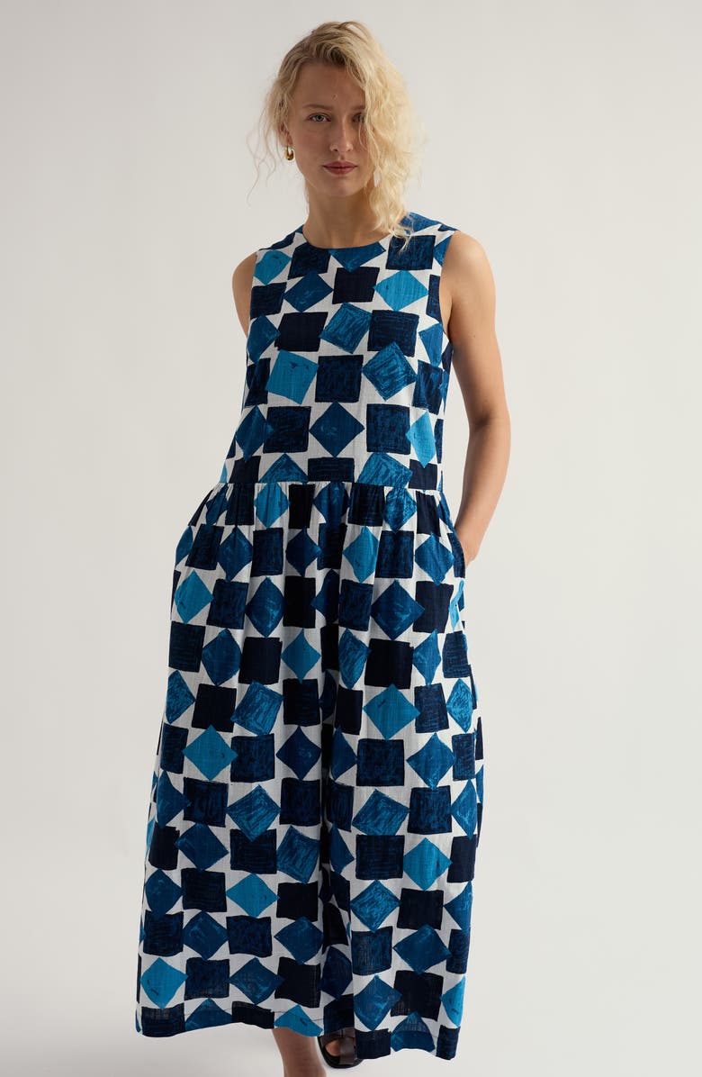 Seasalt Cornwall Brouse Geo Print Sleeveless Organic Cotton Midi Dress, Alternate, color, 