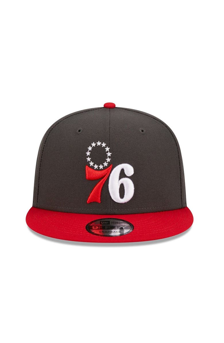 New Era Men's New Era  Charcoal/Scarlet Philadelphia 76ers Two-Tone Color Pack 9FIFTY Snapback Hat, Alternate, color, 