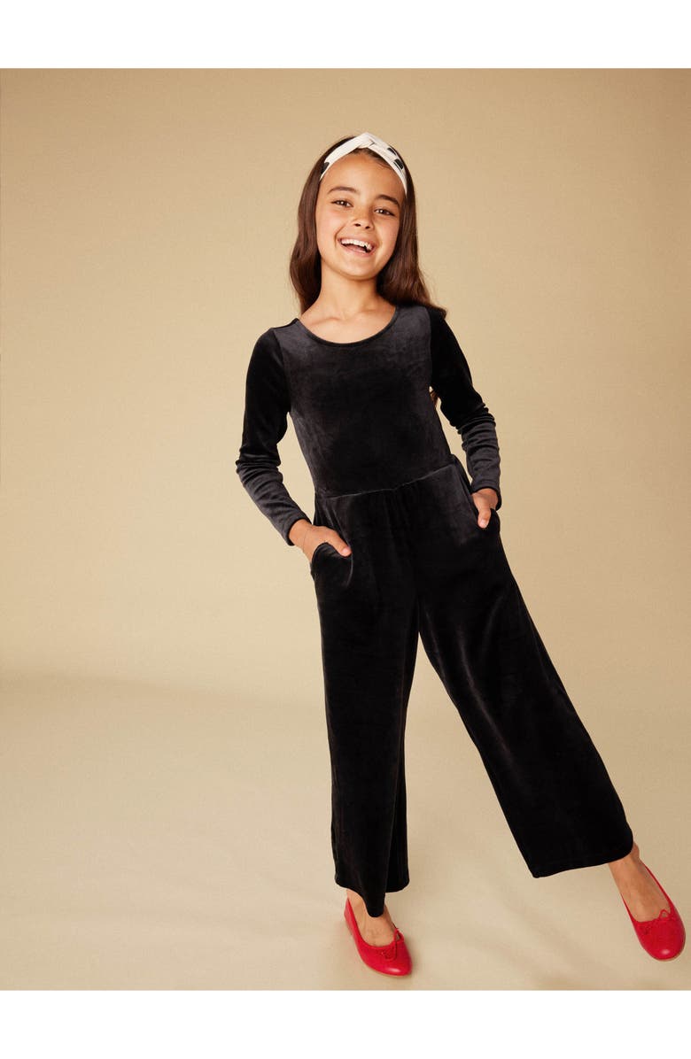 Tea Collection Just for Kicks Velour Jumpsuit, Alternate, color, Jet Black