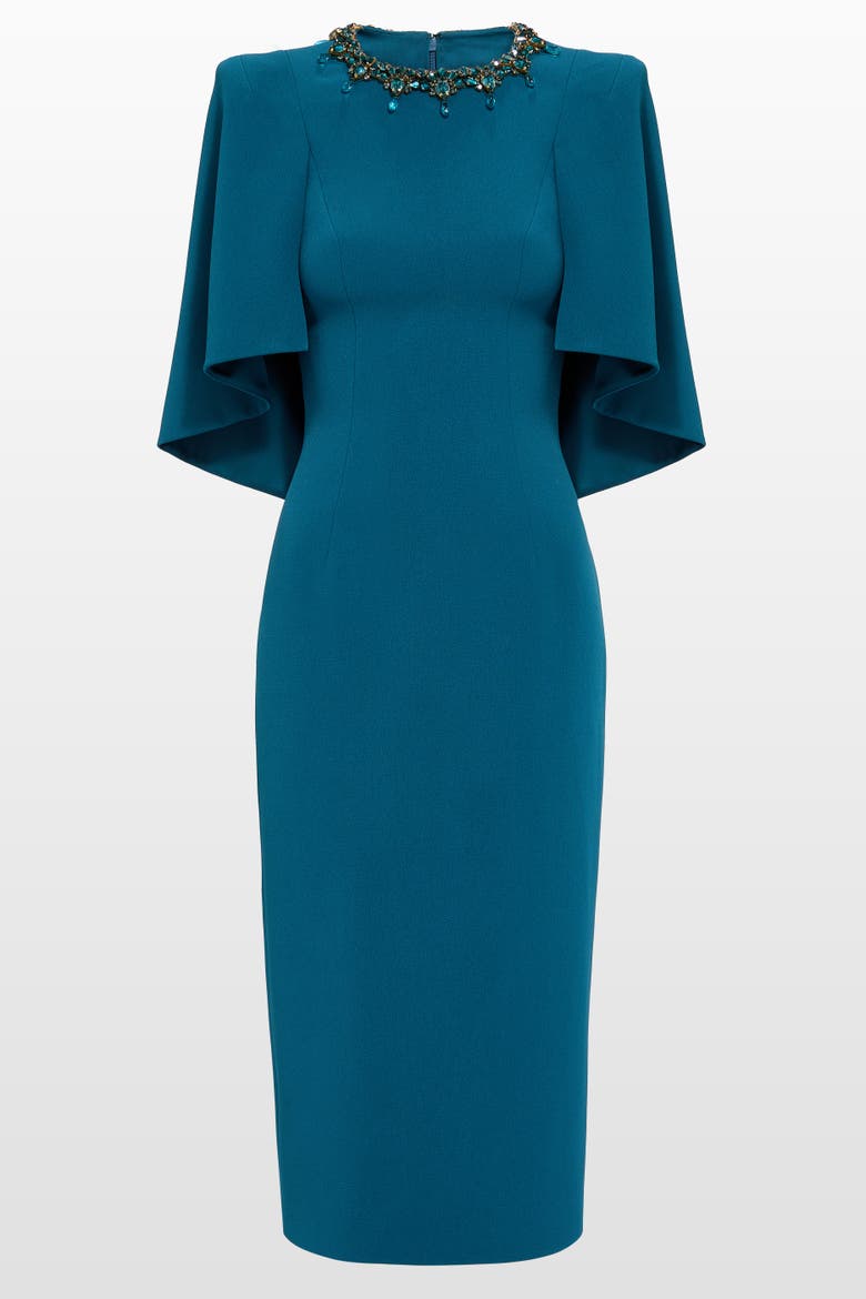 Ursa Embellished-Neck Midi Dress, Main, color, Mosaic Blue