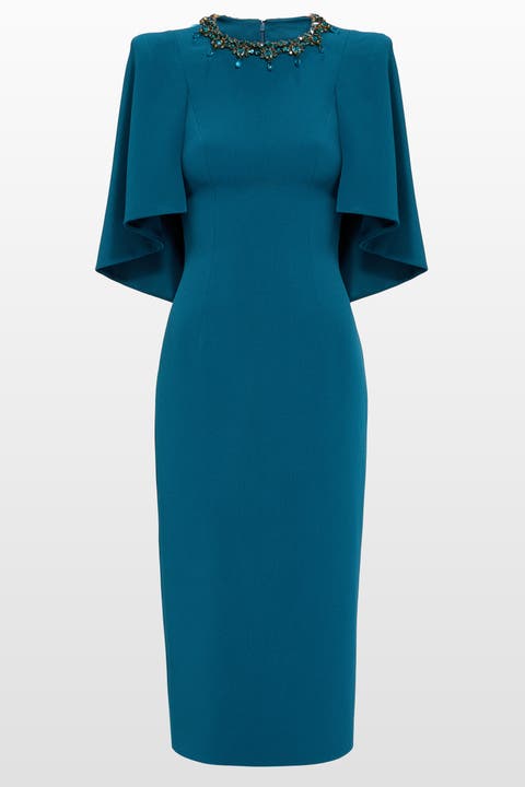 Ursa Embellished-Neck Midi Dress