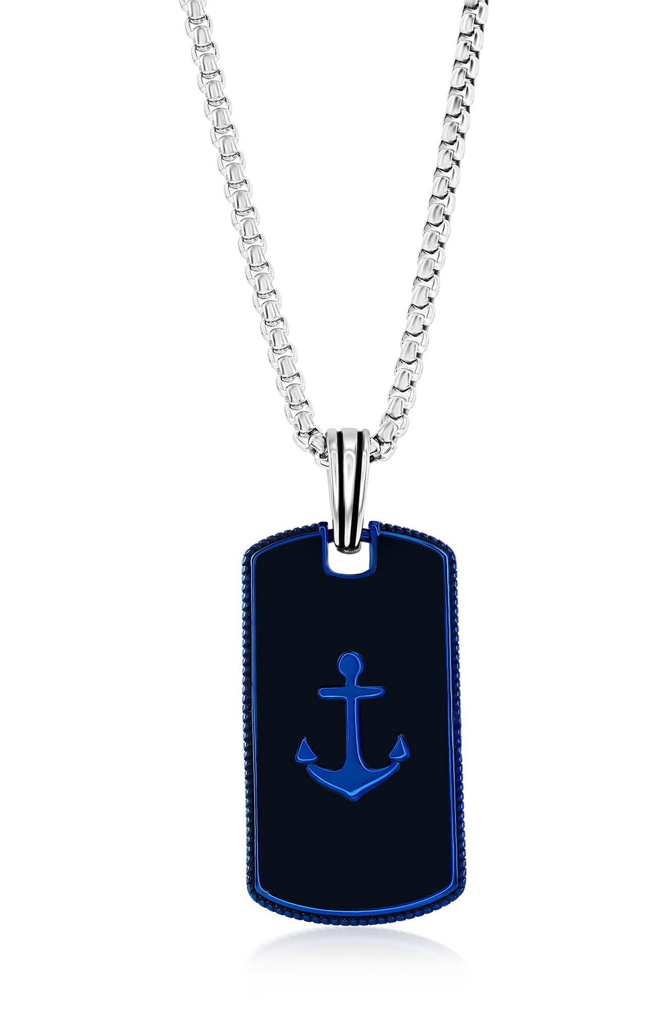 Metallo Men's Stainless Steel Anchor Dog Tag Pendant Necklace