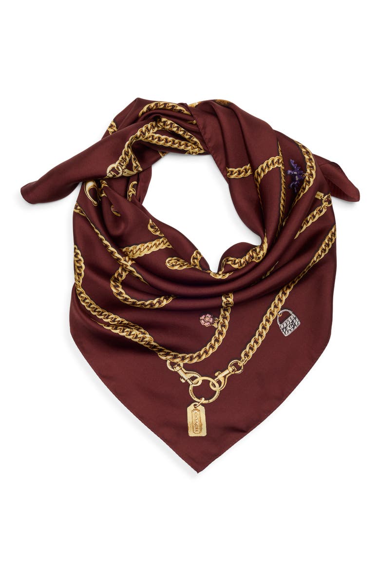 Charms Silk Scarf, Alternate, color, BROWN