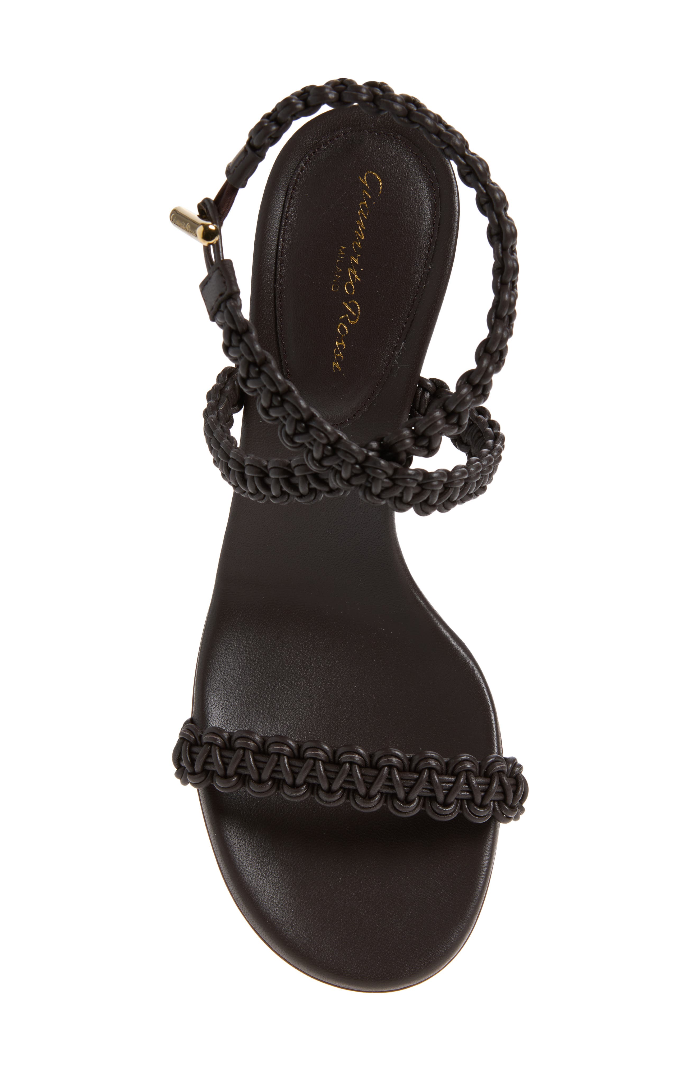 Gianvito Rossi Braided Strap Block Heel Sandal, Alternate, color, Moka