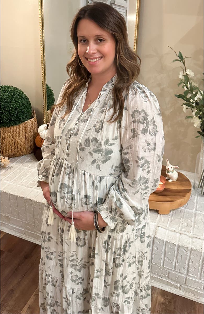 PinkBlush Floral Button Front Tiered Long Sleeve Maxi Dress, Alternate, color,