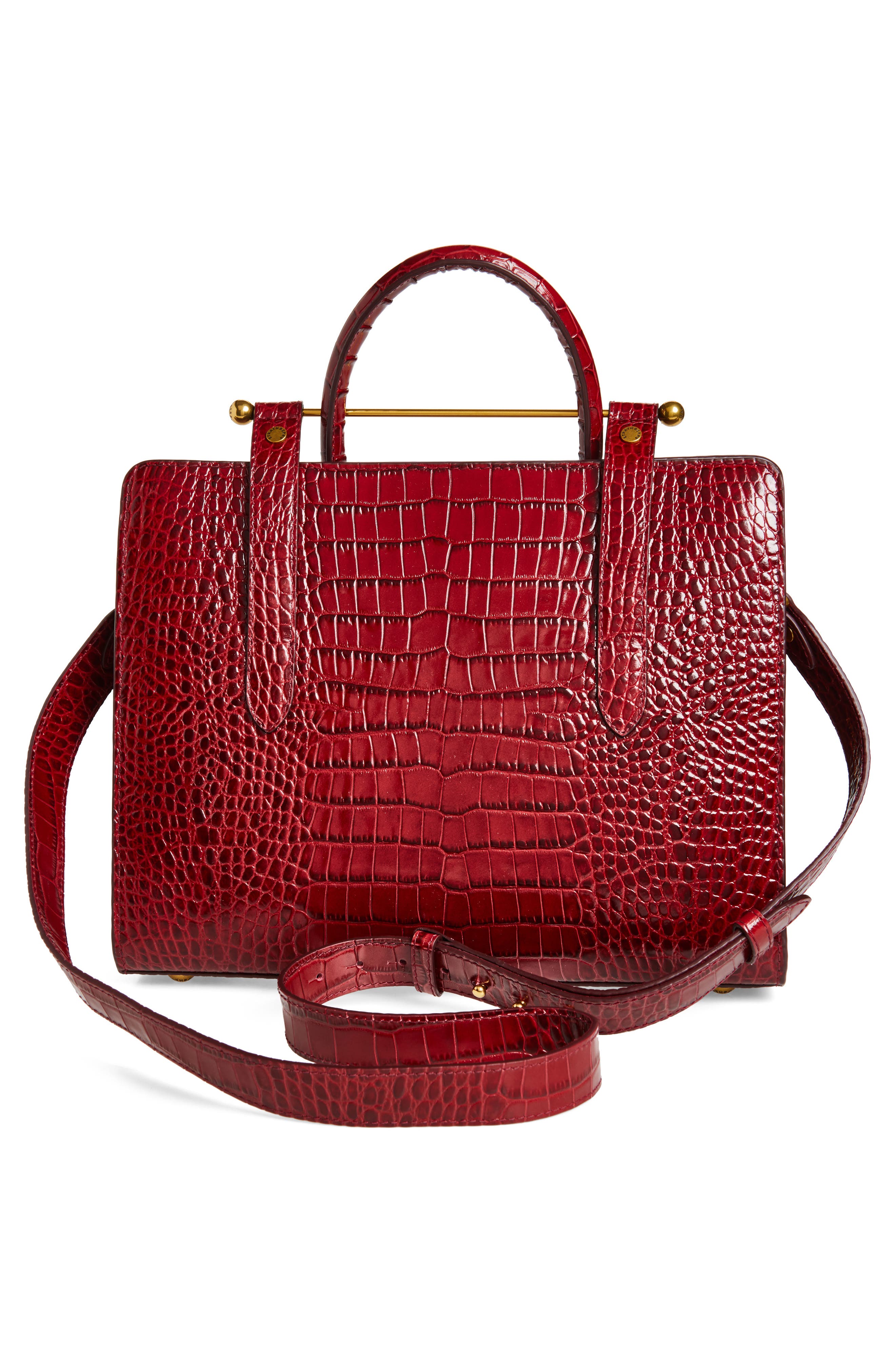 Strathberry Midi Croc Embossed Leather Tote, Alternate, color, Oxblood