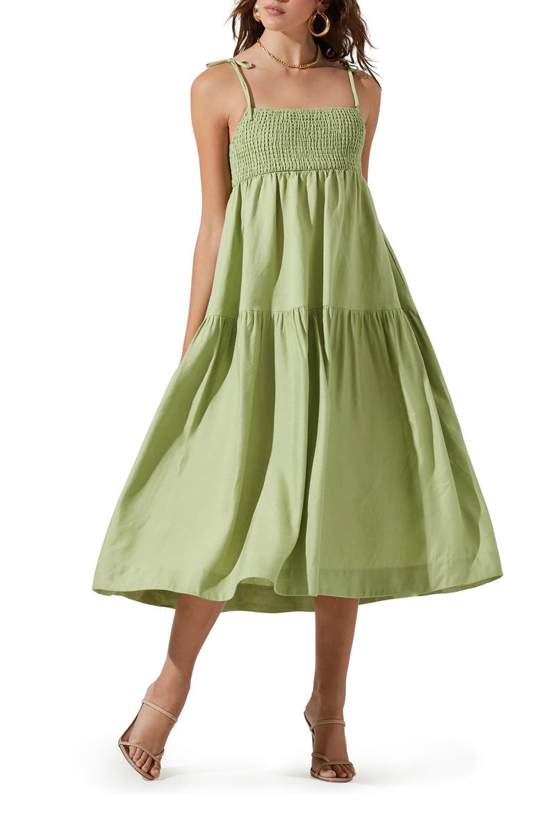 the Label Marlene Linen Blend Midi Dress, Main, color, CELERY