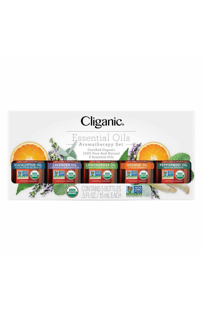 Cliganic Organic Aromatherapy Set - Top 5 Essential Oils 5x0.5oz, Main, color, NO COLOR