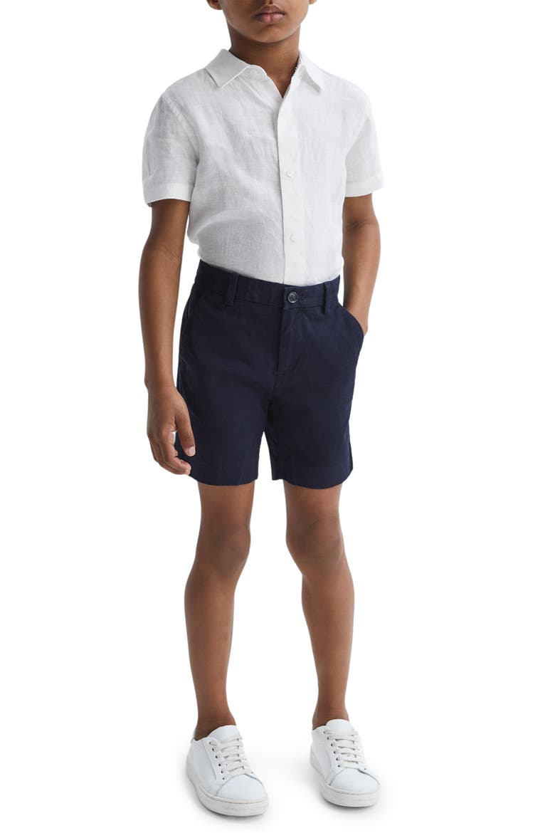 Kids' Holiday Jr. Short Sleeve Linen Button-Up Shirt, Alternate, color, WHITE