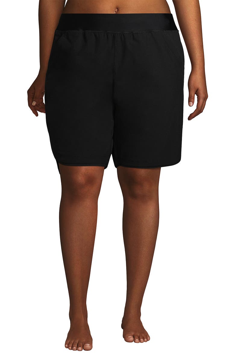 Lands' End Plus Size Sunshade UPF 50 9" Board Shorts with Panty, Alternate, color, Black