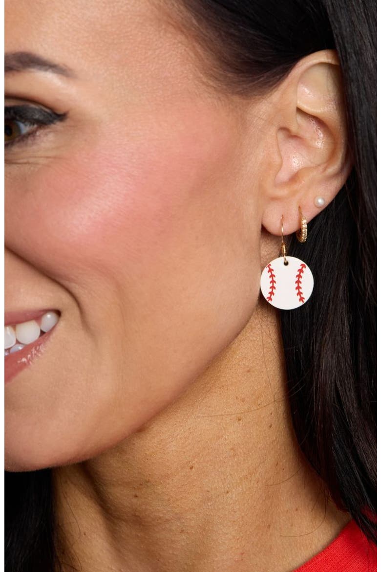 Mini Slugger Baseball Earrings, Alternate, color, White
